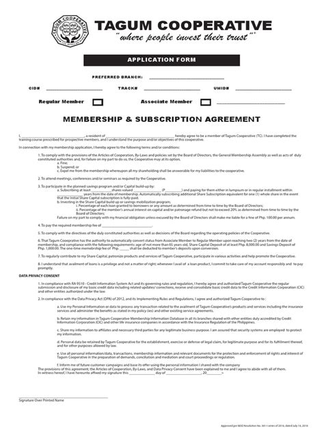 Tagum Cooperative New Membership Form .